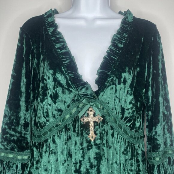Dolls Kill House of Widow Real Divinity Velvet Mini Dress Size L Emerald Green - Picture 2 of 8